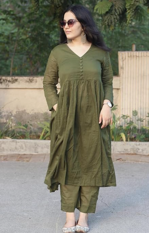 Long Flared Kurta with Straight Pants for Women - Wedding Special